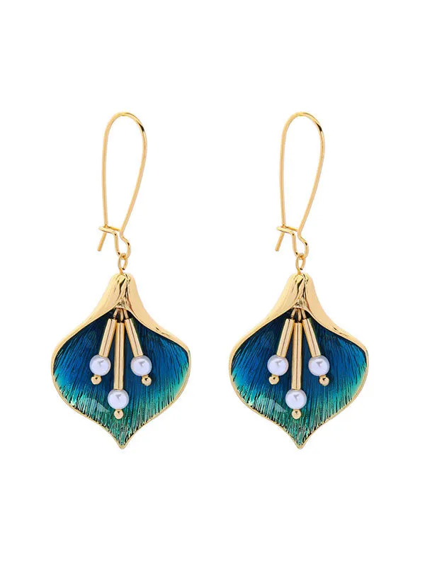 Gold&Blue Flower Pearl Earrings