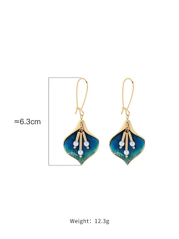 Gold&Blue Flower Pearl Earrings