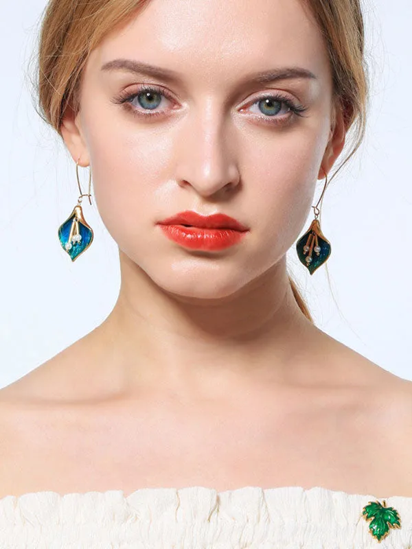Gold&Blue Flower Pearl Earrings