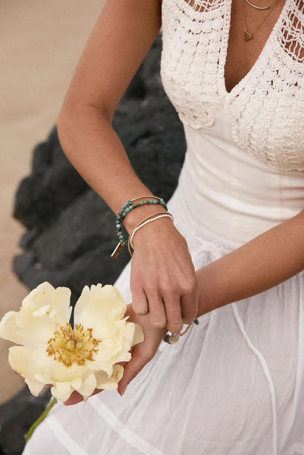 Golden Ocean White & Silver Seed Bead Double Wrap