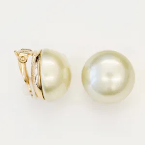 Goldtone 18mm Light Green Pearl Button Clip Earrings