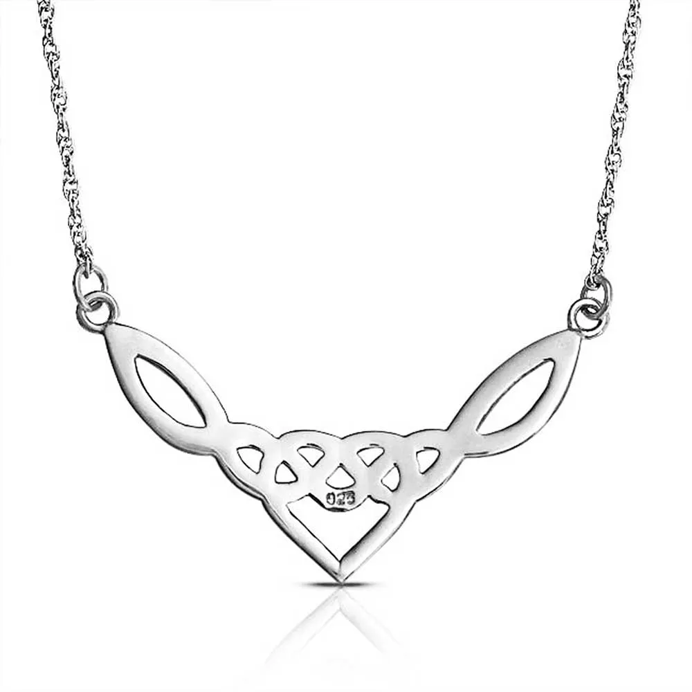 Good Luck Heart Trinity Irish Love Knot Celtic Collar Necklace Sterling Silver
