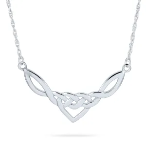 Good Luck Heart Trinity Irish Love Knot Celtic Collar Necklace Sterling Silver