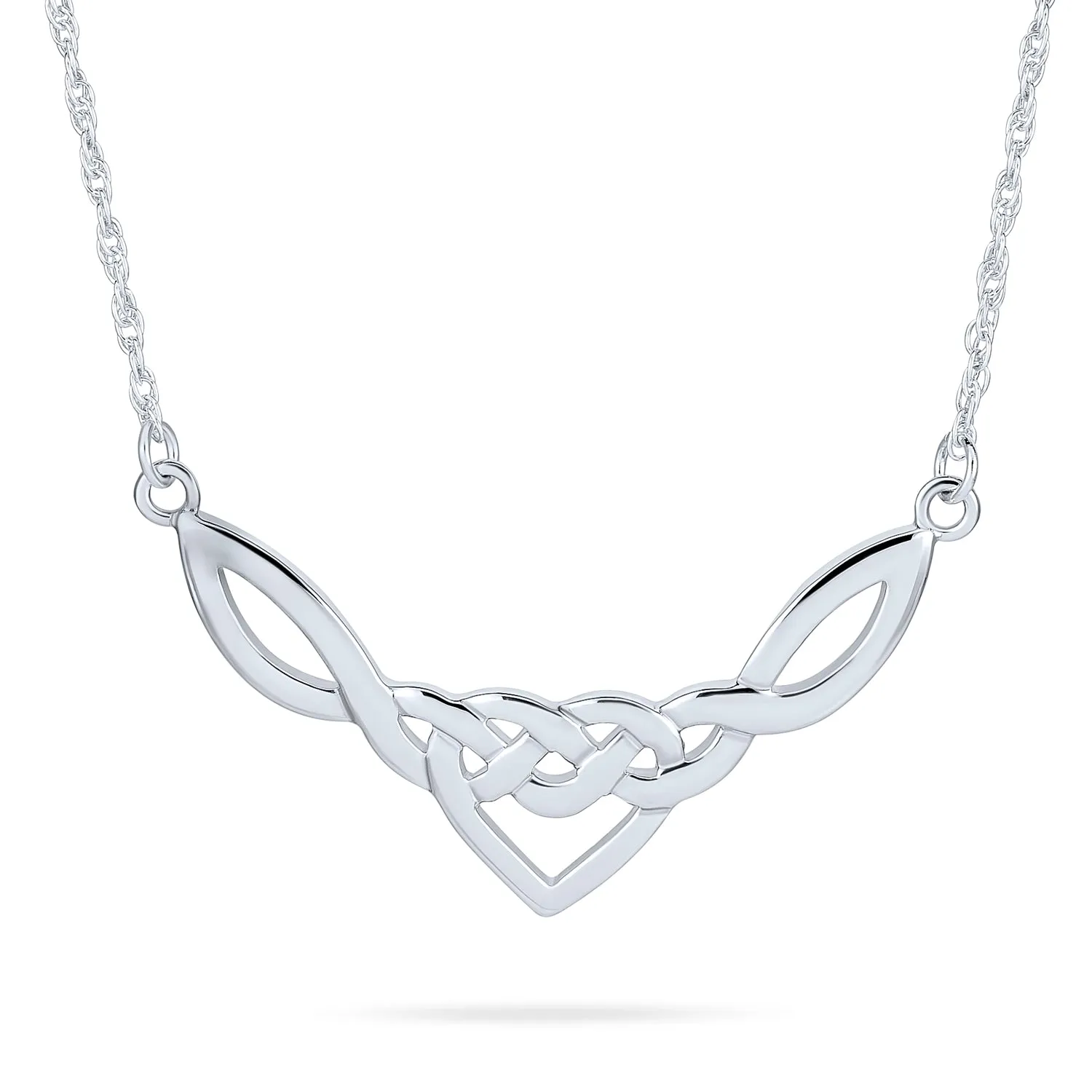 Good Luck Heart Trinity Irish Love Knot Celtic Collar Necklace Sterling Silver