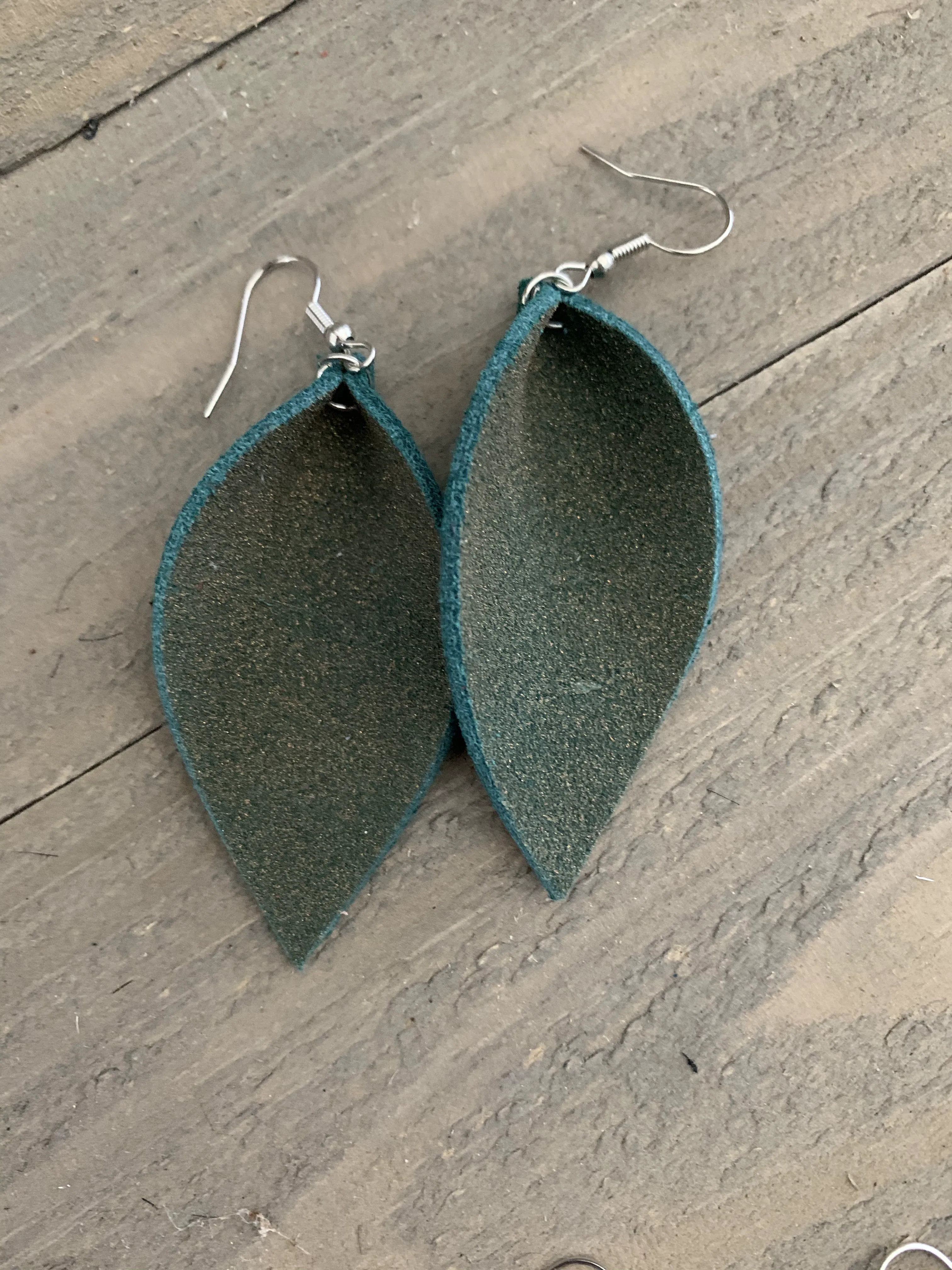 Green Gold Glitter Suede Leather Earrings