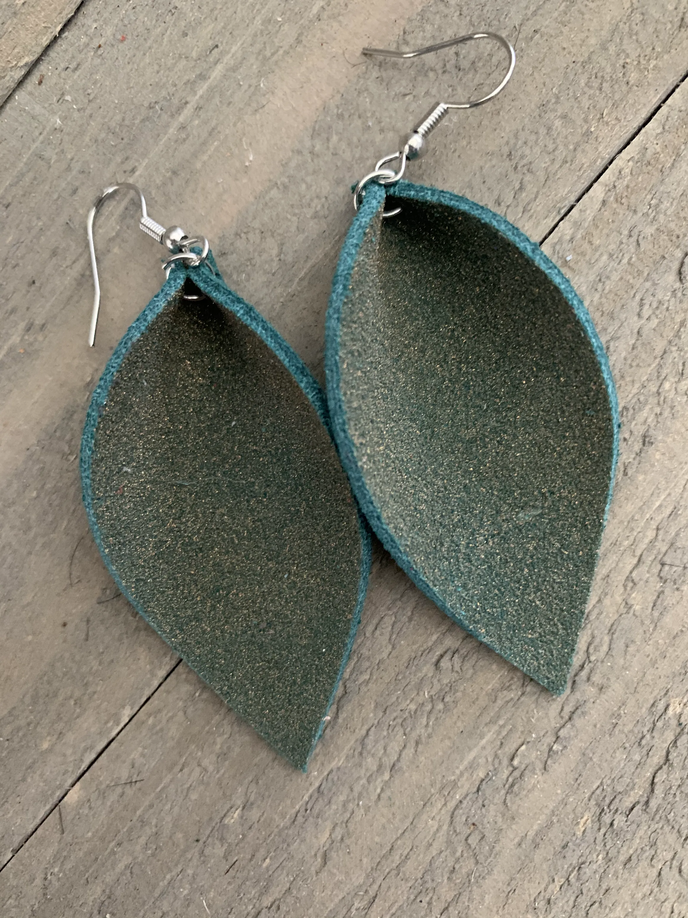 Green Gold Glitter Suede Leather Earrings