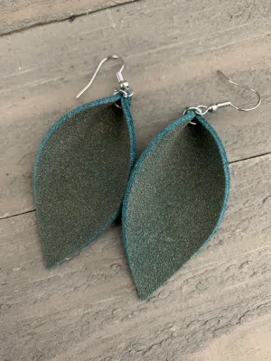 Green Gold Glitter Suede Leather Earrings