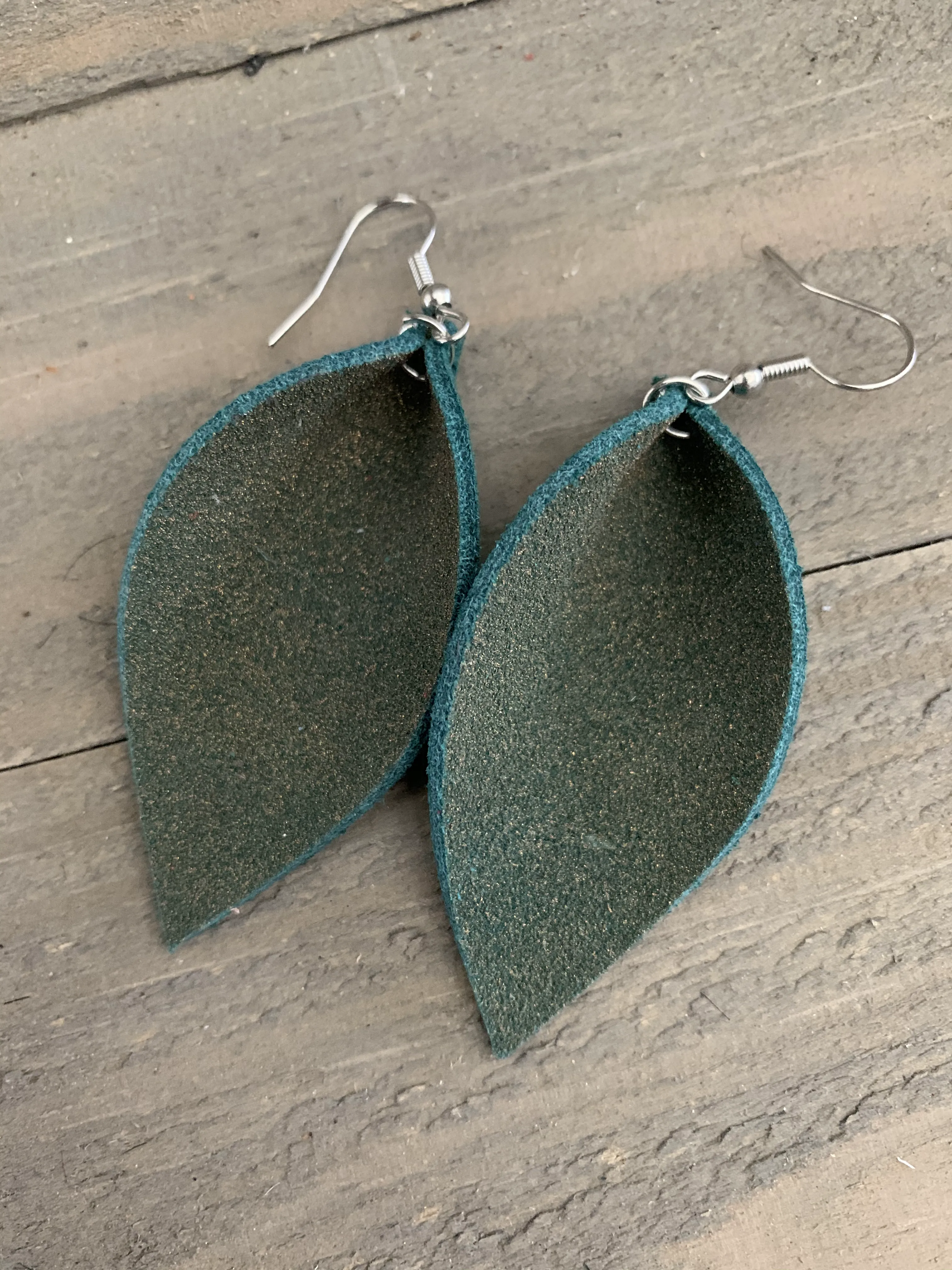 Green Gold Glitter Suede Leather Earrings