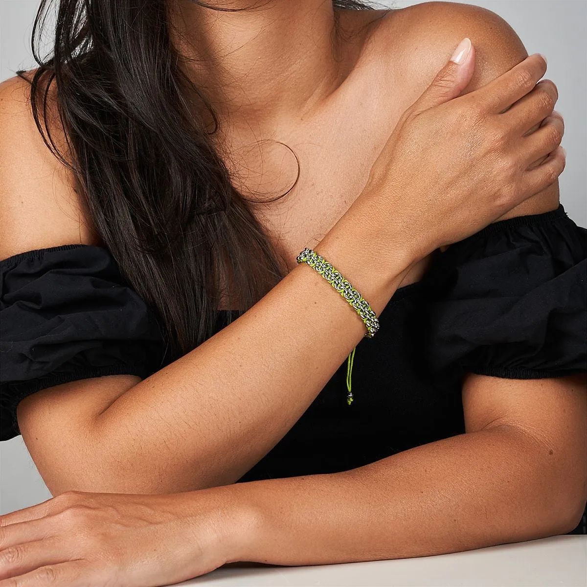 Green Tree Snake Links | Mini Kismet Bracelet | Lime Green x Silver