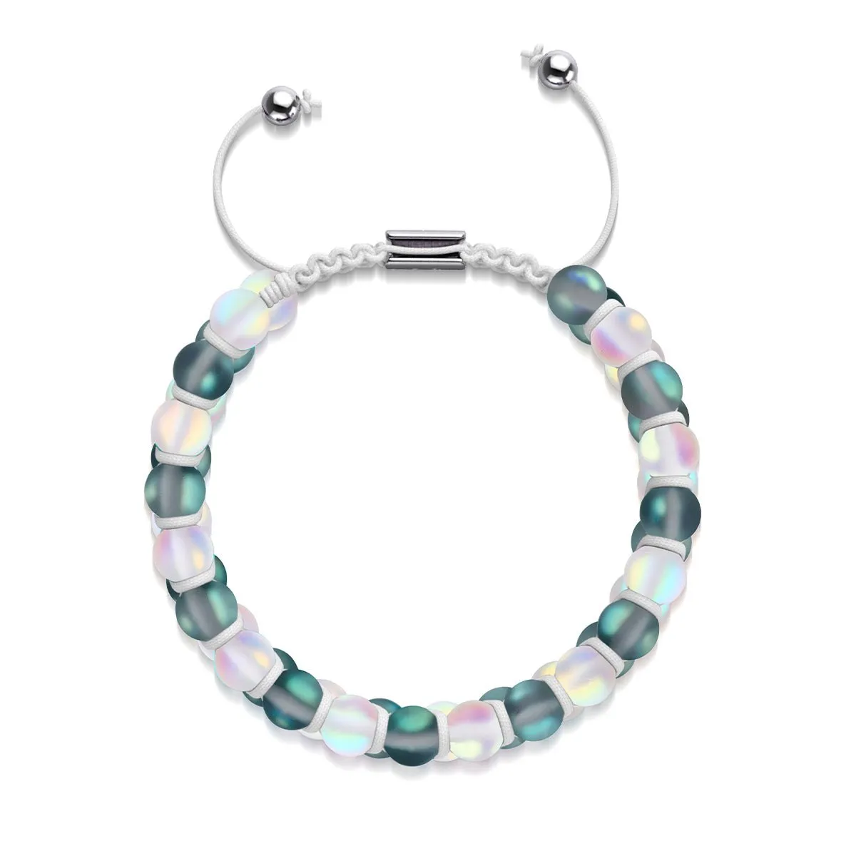 Grey and White | Silver | Double Mermaid Glass Bracelet
