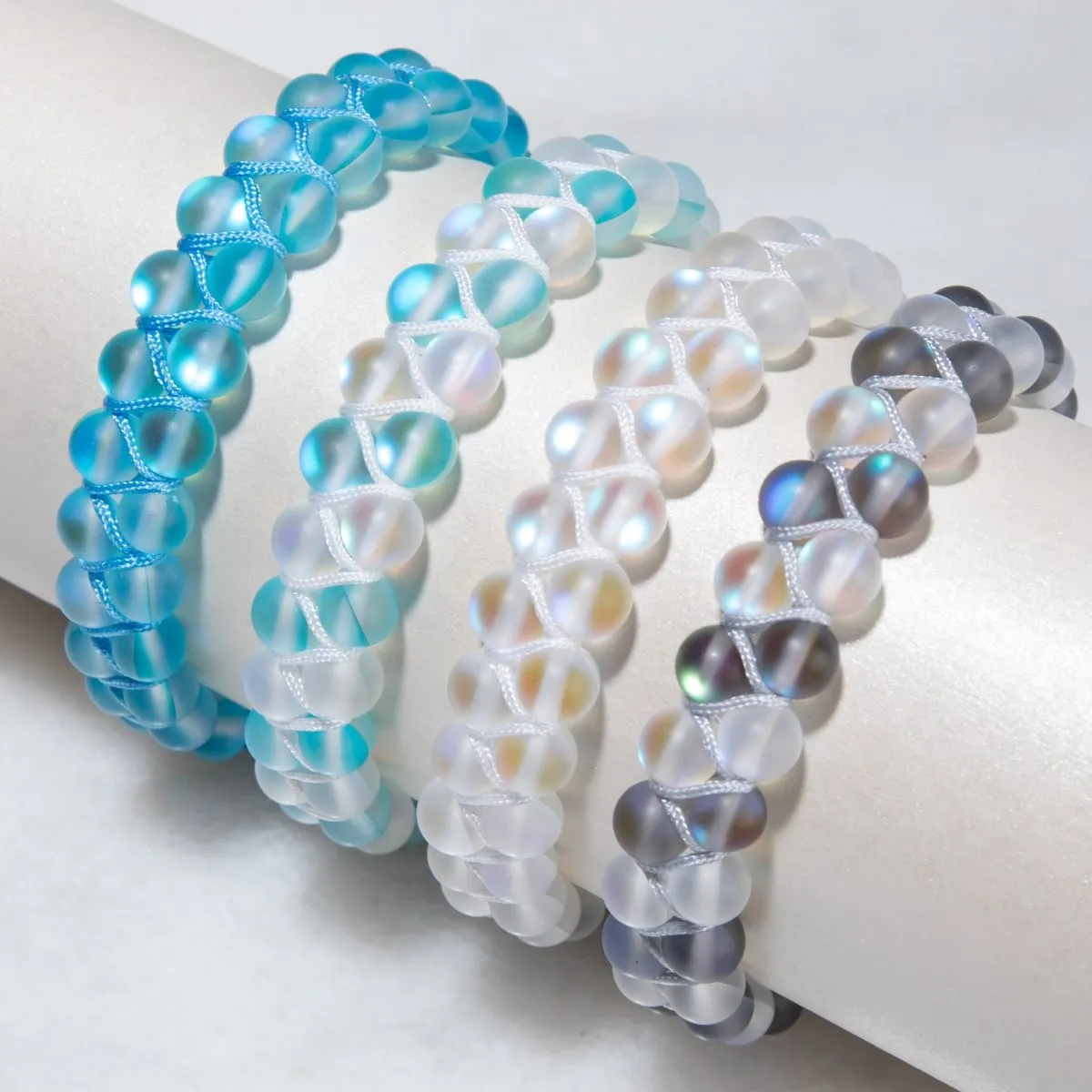 Grey and White | Silver | Double Mermaid Glass Bracelet