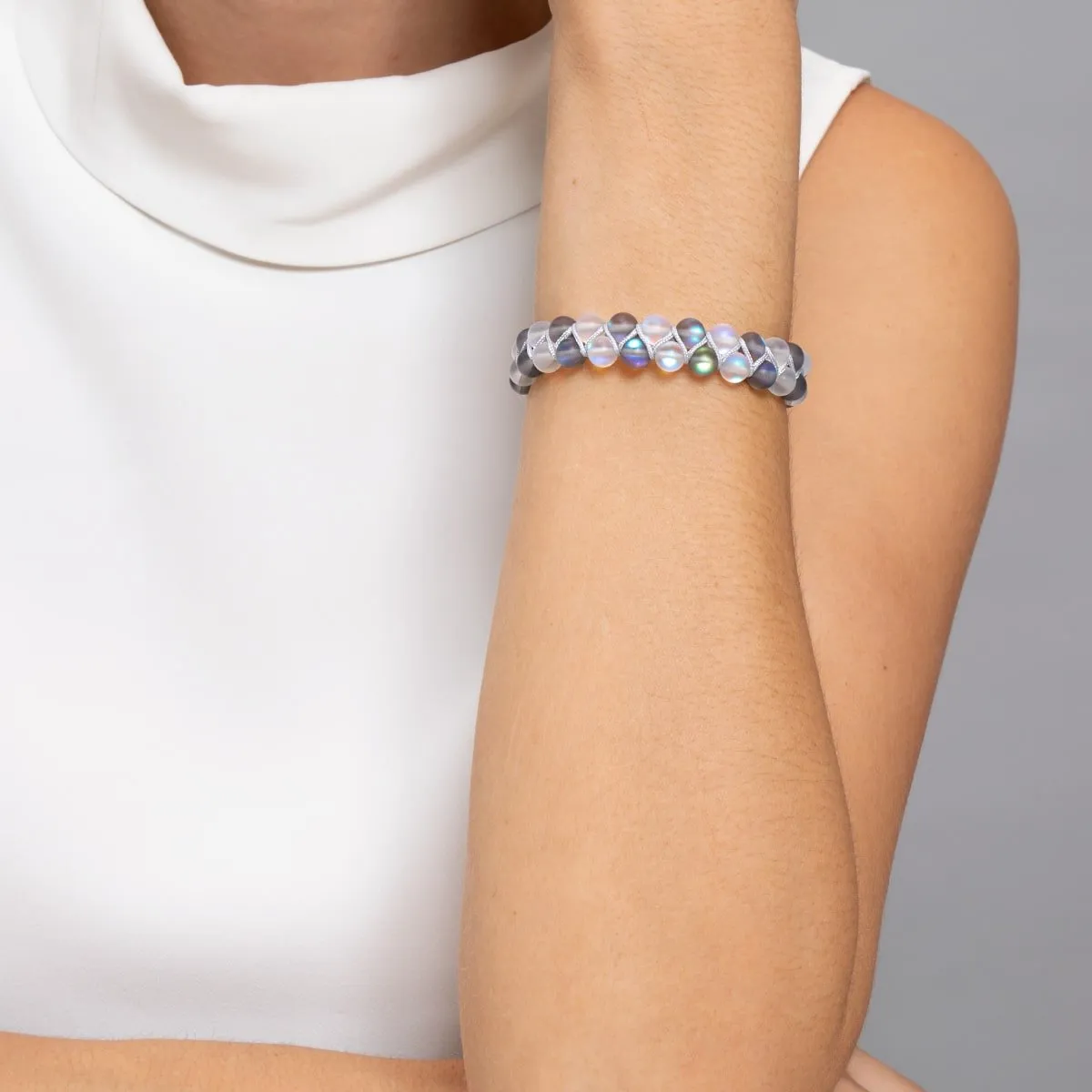 Grey and White | Silver | Double Mermaid Glass Bracelet