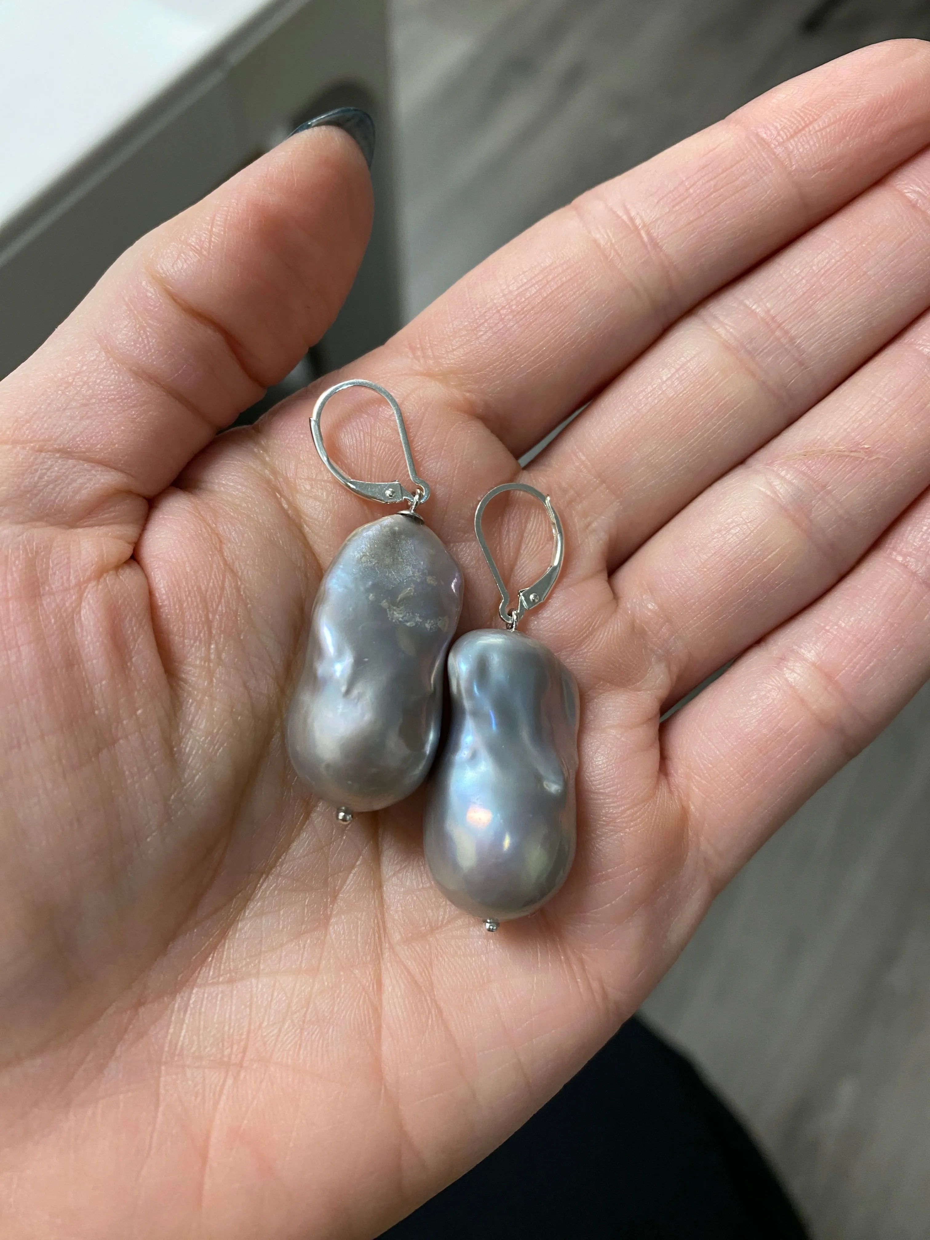 Grey Baroque Earrings | Sterling Silver