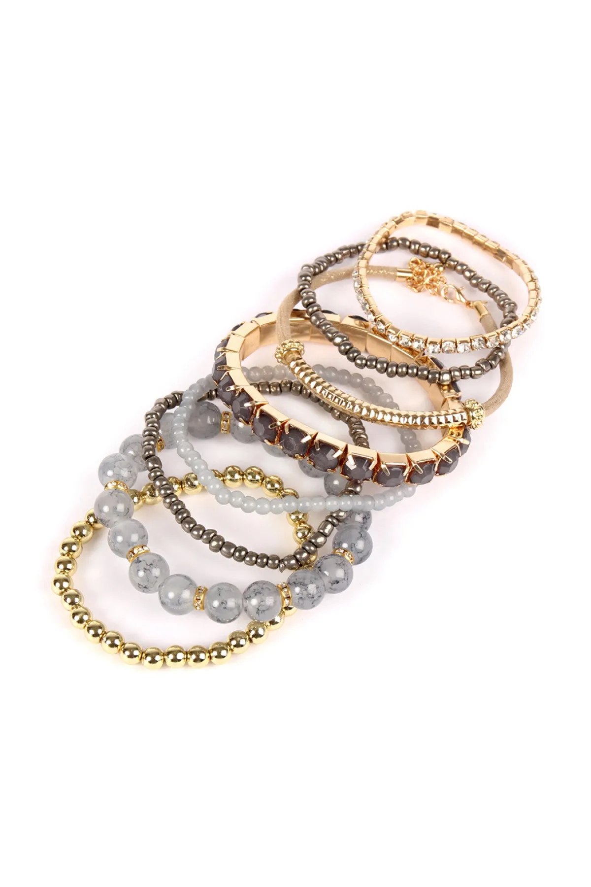 Grey Multicolor Stretch Bracelet - Pack of 6