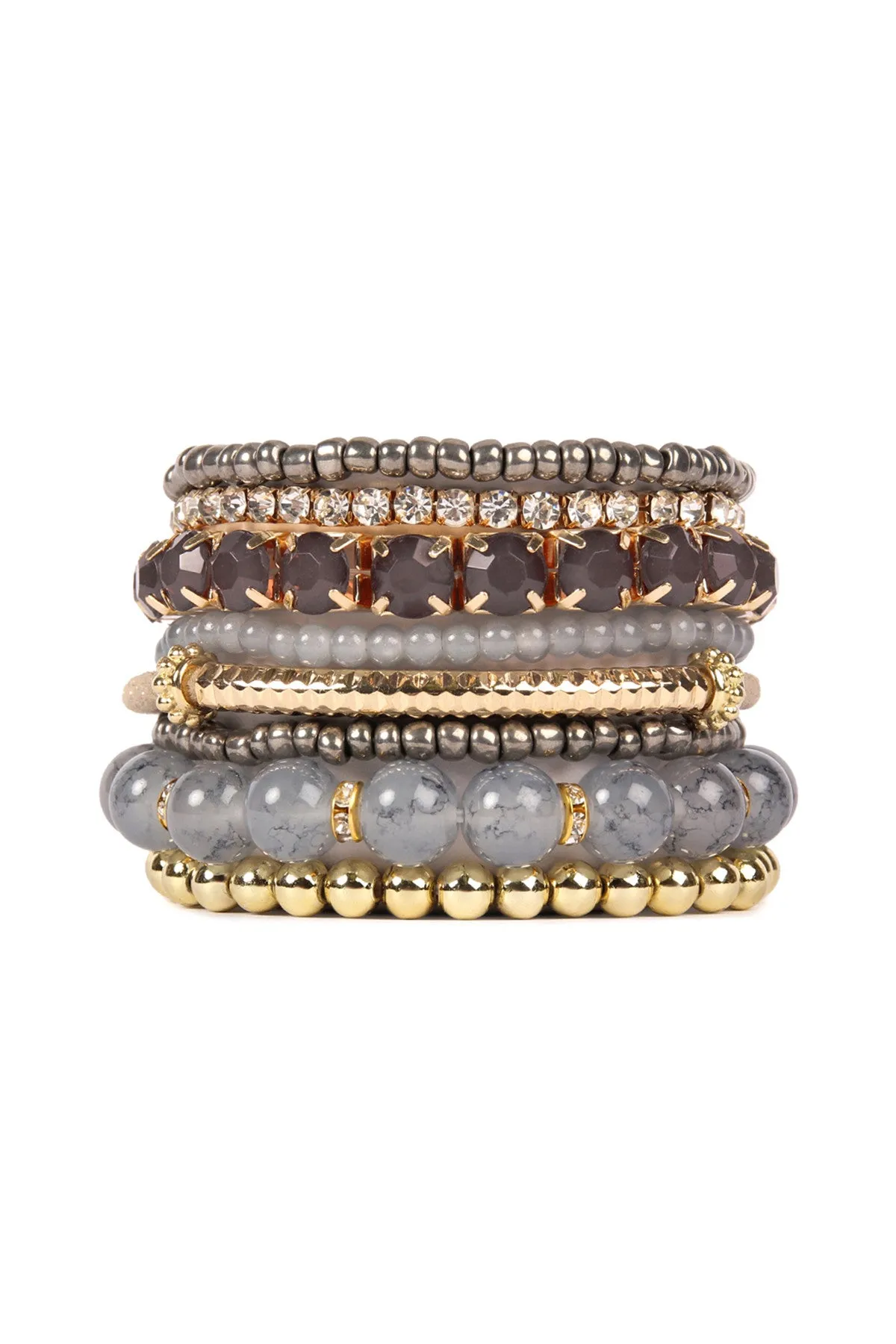Grey Multicolor Stretch Bracelet - Pack of 6
