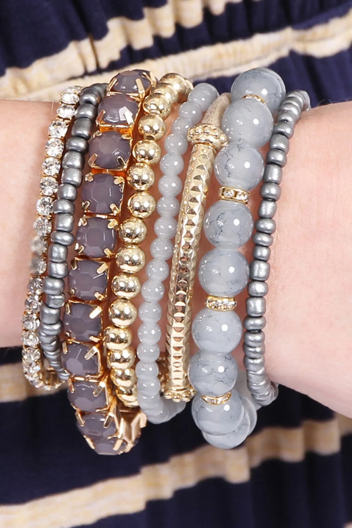 Grey Multicolor Stretch Bracelet - Pack of 6