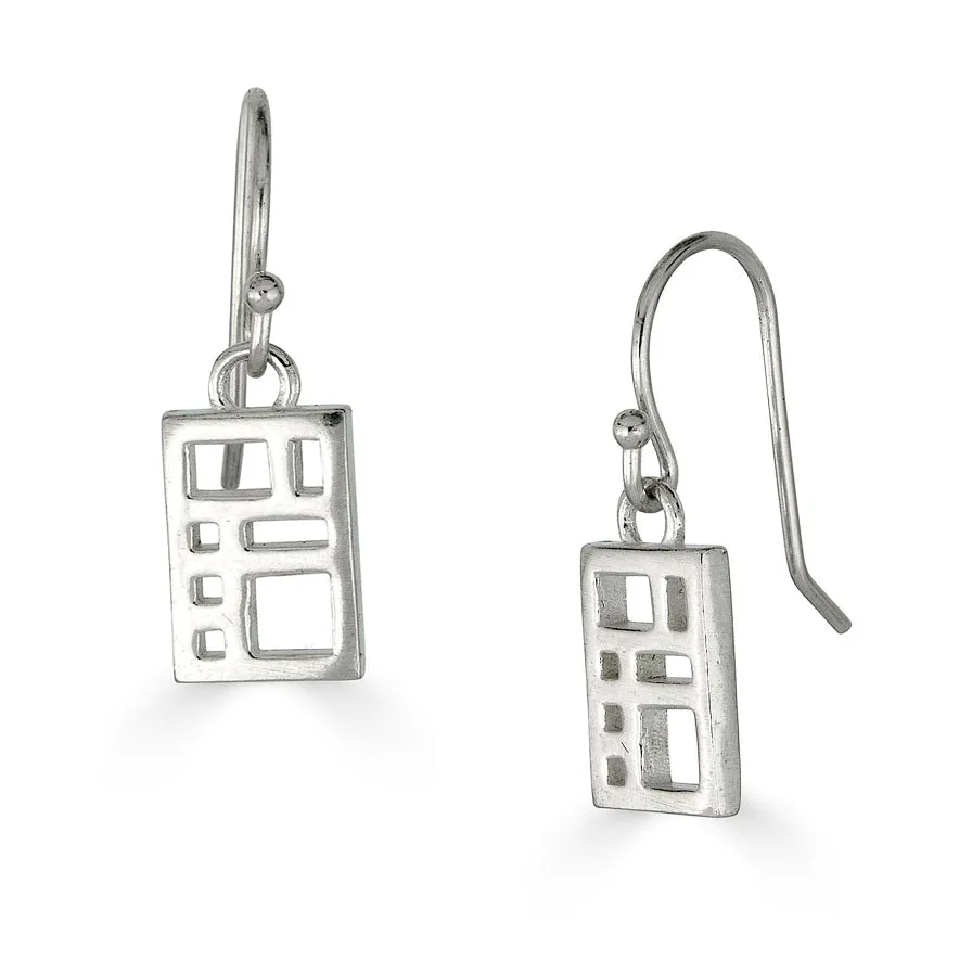 Grid Drop Earrings - Small, Sterling Silver