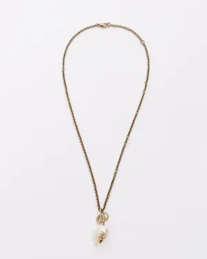 Gucci Gold Finish Metal Interlocking Crystal GG Pearl Necklace
