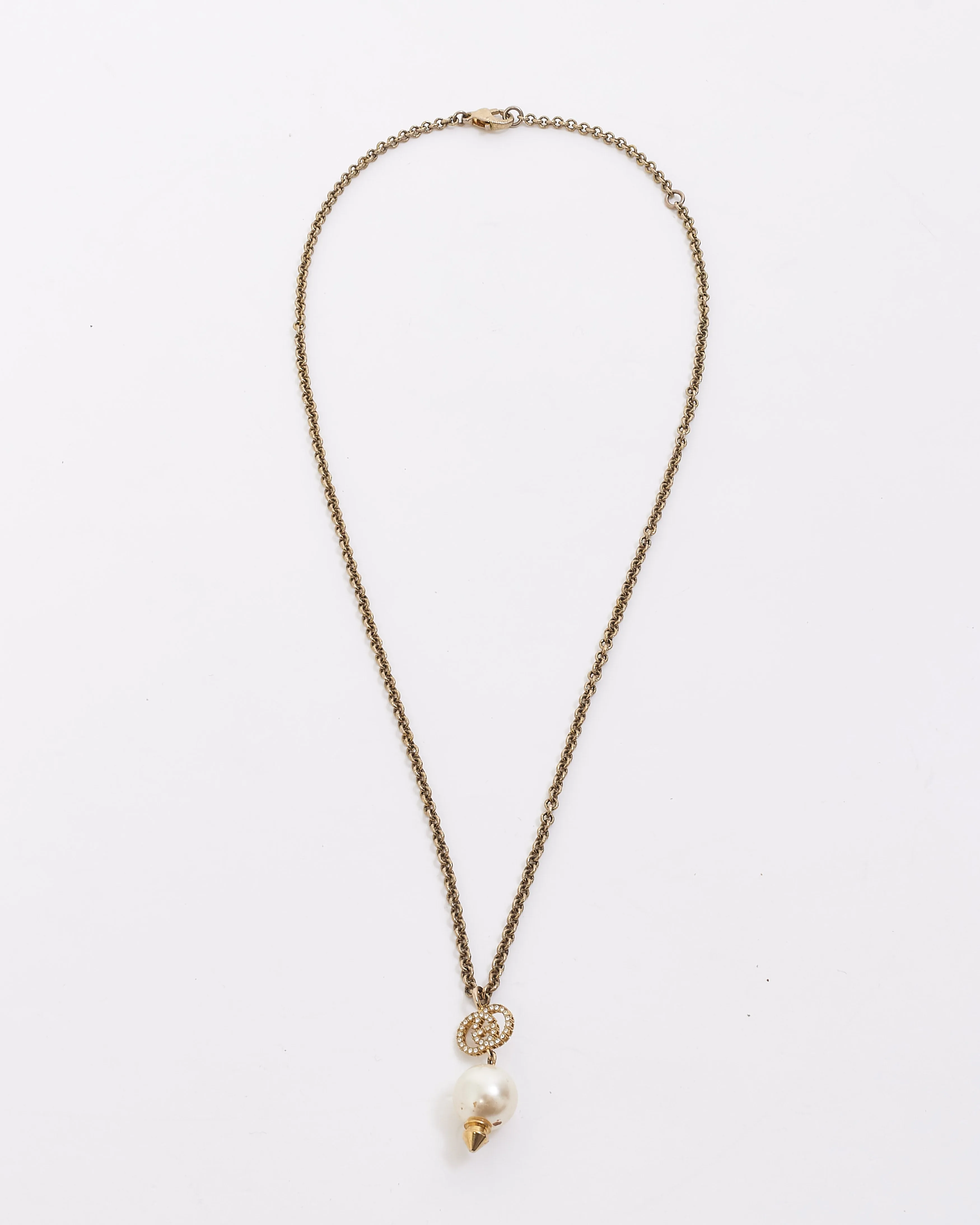 Gucci Gold Finish Metal Interlocking Crystal GG Pearl Necklace