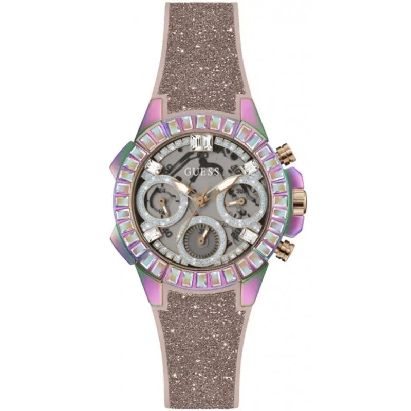 Guess Bombshell Ladies Semi-Transparent Dial Glitter Silicone Strap Watch