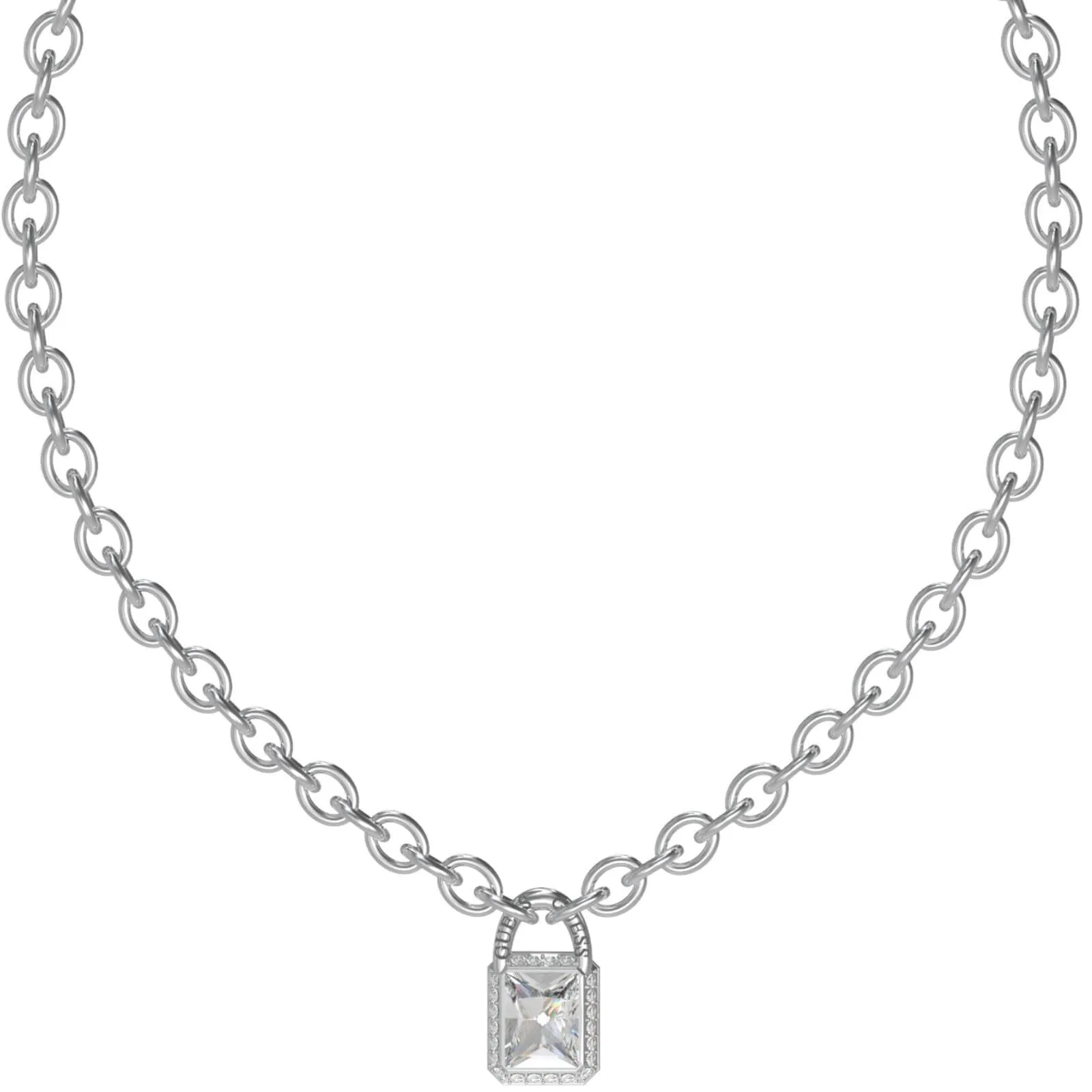 Guess Chunky Link Padlock Silver Necklace