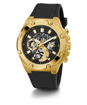 Guess Gold Tone Case Black Silicone Strap Men's Watch GW0334G2