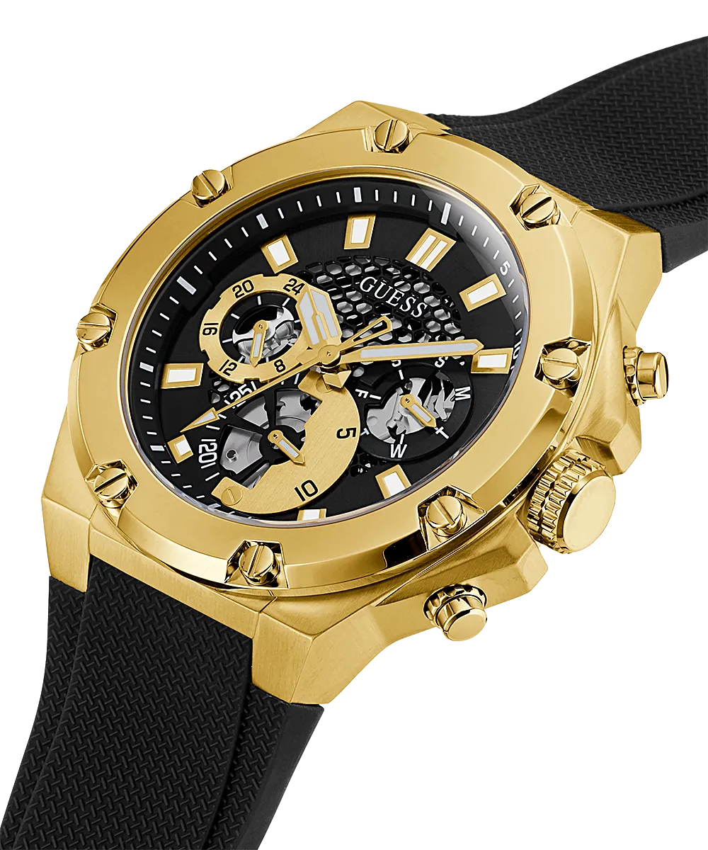 Guess Gold Tone Case Black Silicone Strap Men's Watch GW0334G2
