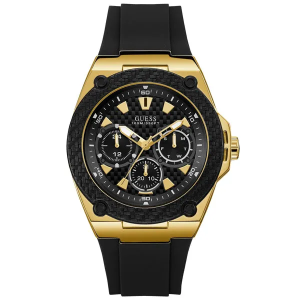 Guess Legacy Black Silicone Strap Black Dial Quartz Watch for Gents - W1049G5