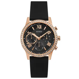 Guess Solar Black Silicone Strap Black Dial Chronograph Quartz Watch for Ladies - W1135L4