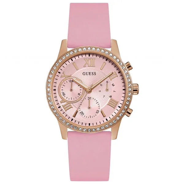 Guess Solar Pink Silicone Strap Pink Dial Chronograph Quartz Watch for Ladies - W1135L2
