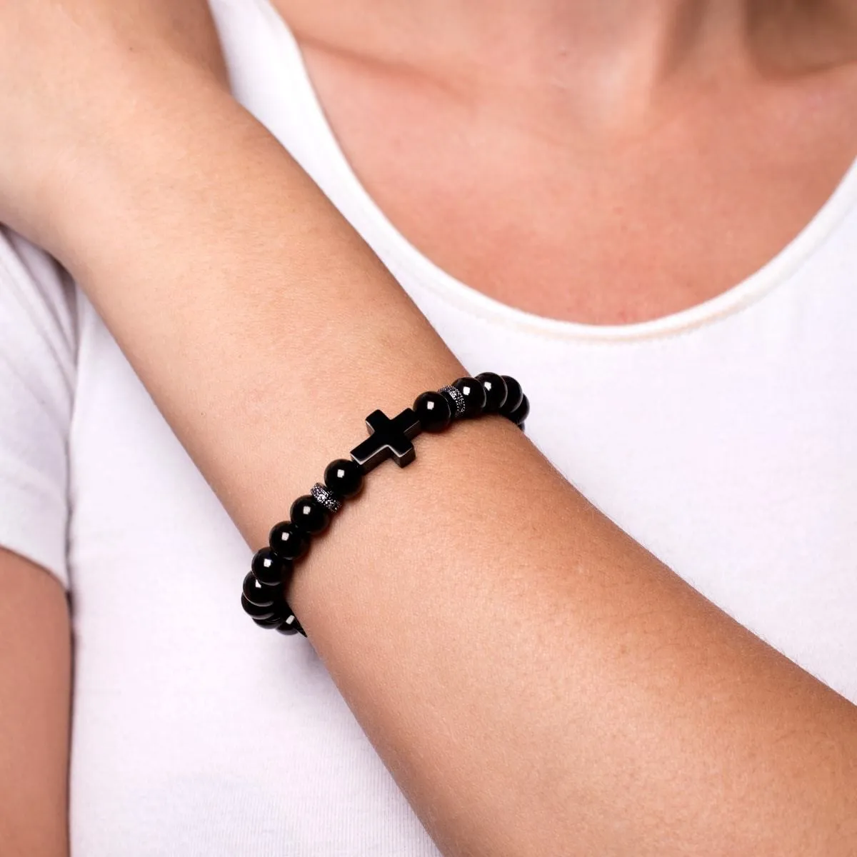 Gunmetal | Gilded Cross Bracelet