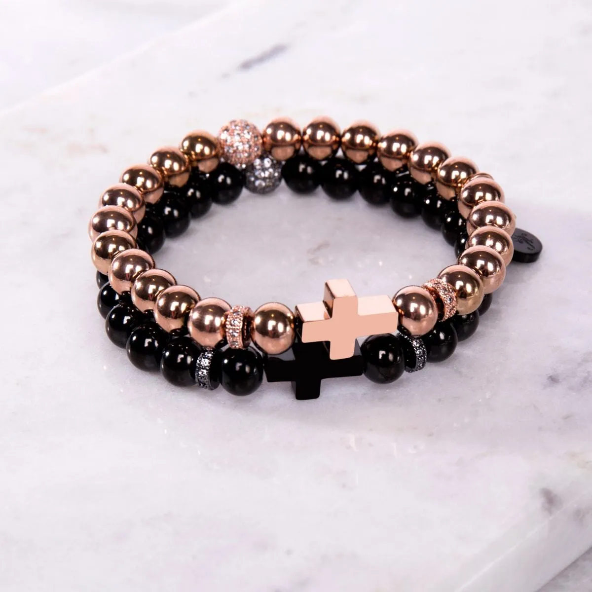 Gunmetal | Gilded Cross Bracelet