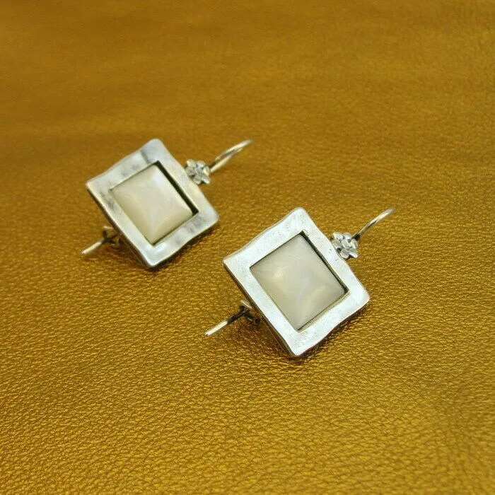 Hadar Designers MOP Mother of Pearl Earrings Pendant Set 925 Silver Handmade (MS
