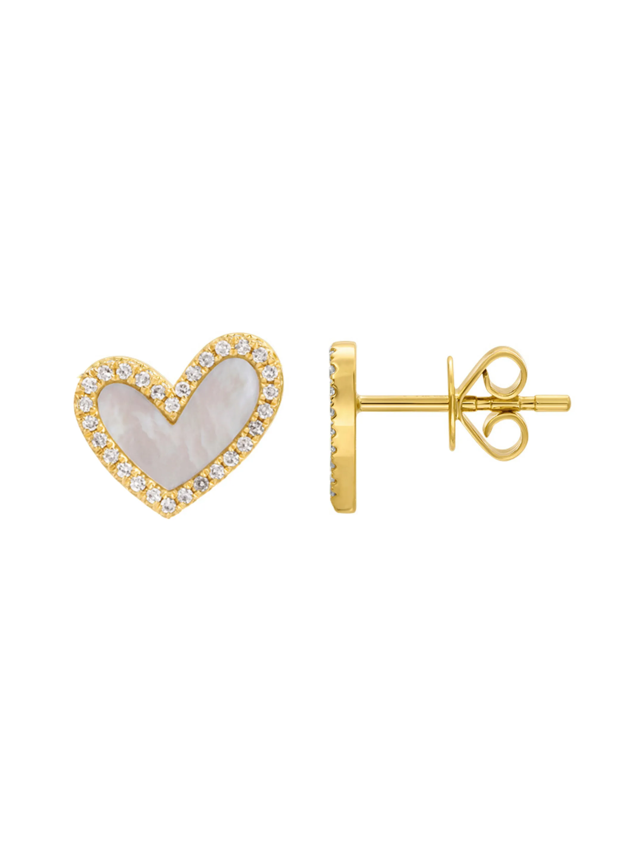 Hailey Heart Mother of Pearl Stud Earrings 14K