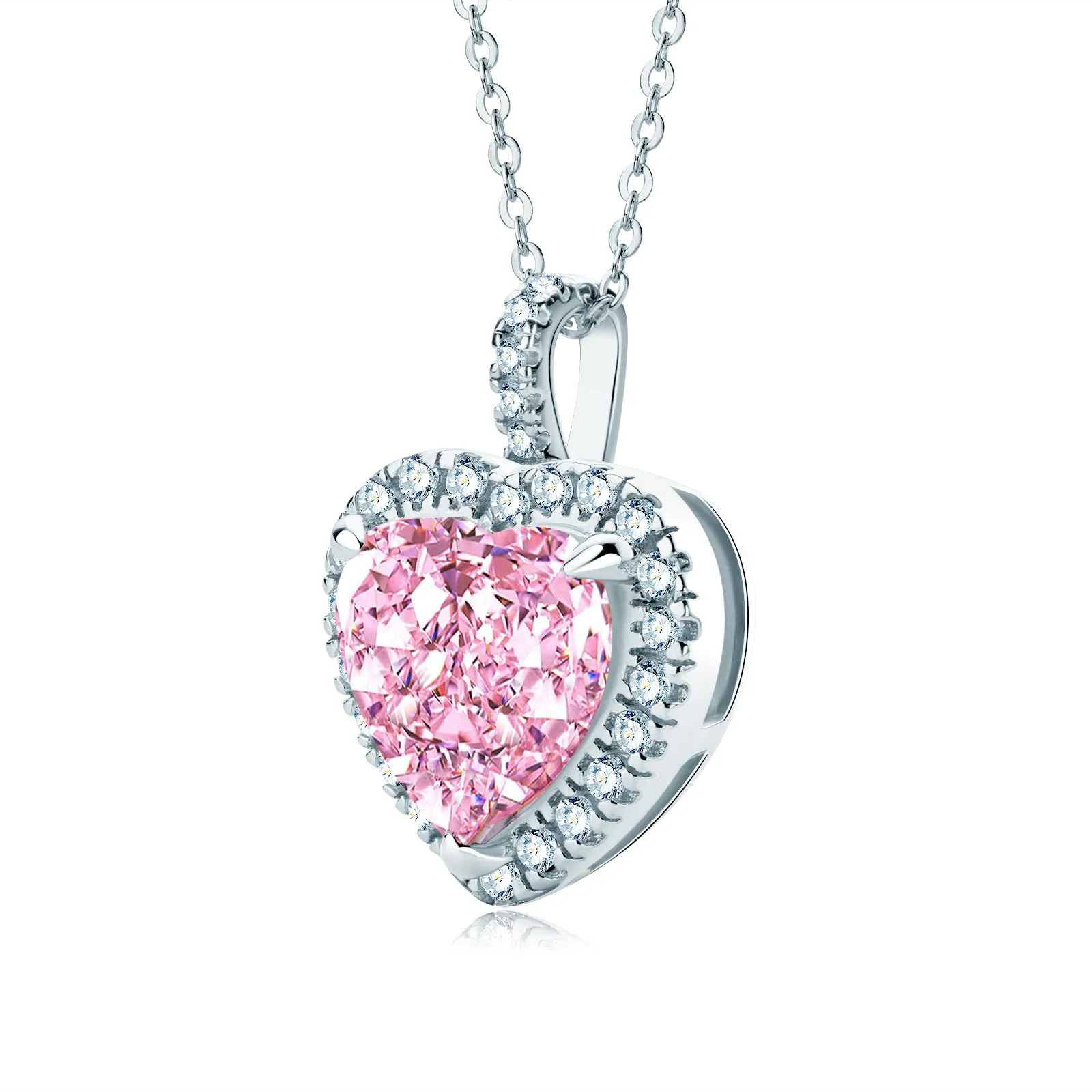 Halo Heart Shaped Pink Created Diamond Pendant Necklace