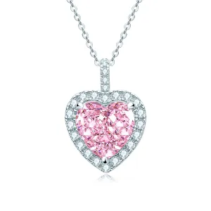 Halo Heart Shaped Pink Created Diamond Pendant Necklace
