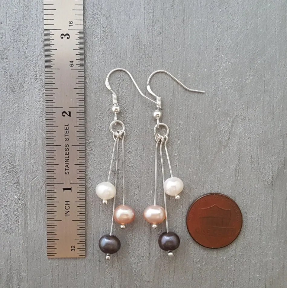 Handmade in Hawaii, Triple Color Natural Pearl earrings, "June Birthstone",   FREE gift wrap