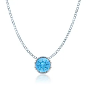 Harley Small Pendant Necklace with Blue Aquamarine Round Crystals from Swarovski Silver Toned Rhodium Plated