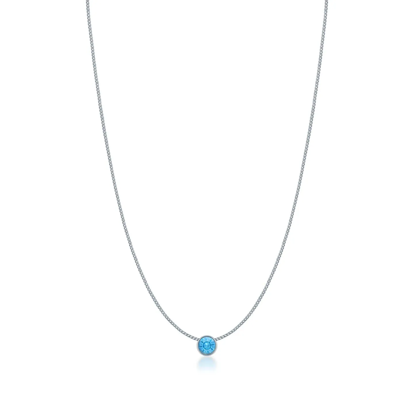 Harley Small Pendant Necklace with Blue Aquamarine Round Crystals from Swarovski Silver Toned Rhodium Plated