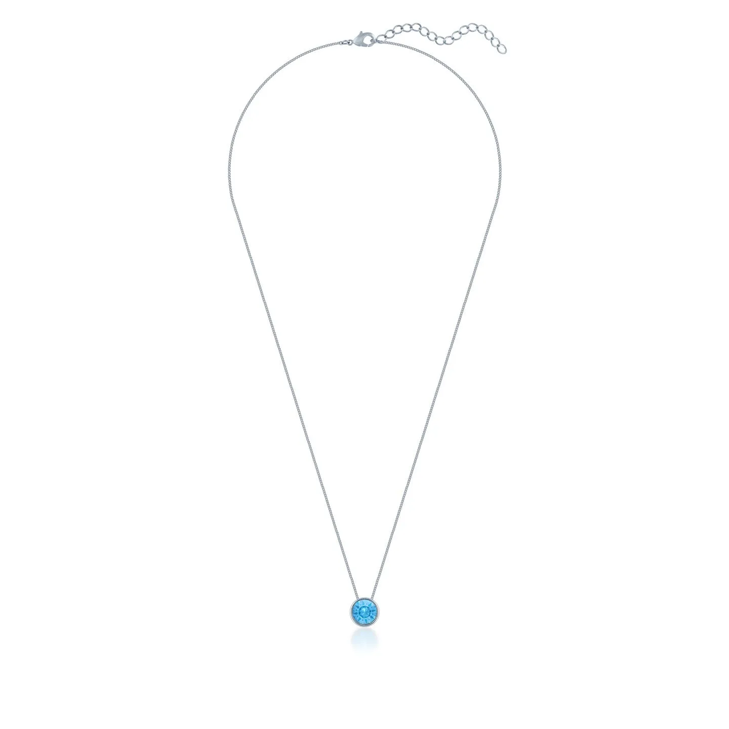 Harley Small Pendant Necklace with Blue Aquamarine Round Crystals from Swarovski Silver Toned Rhodium Plated