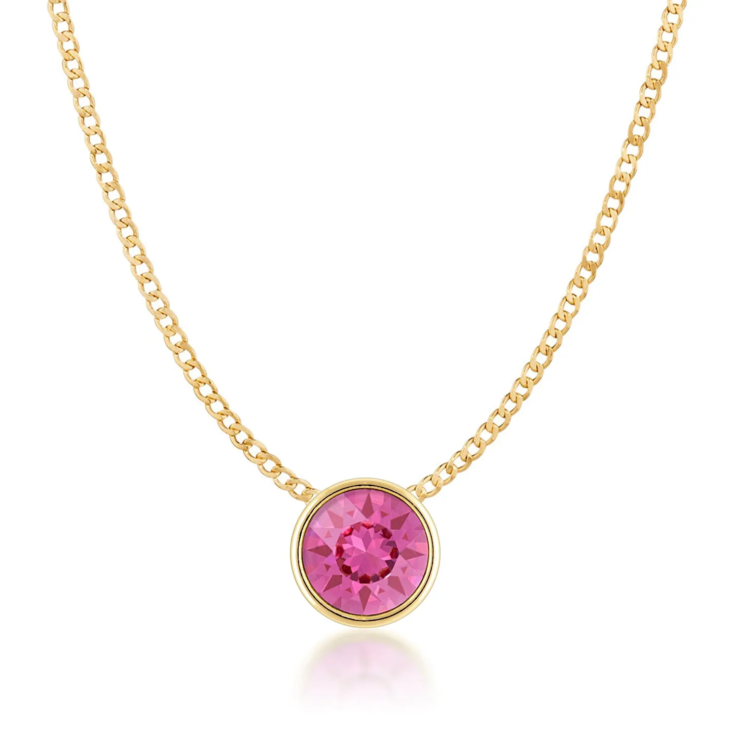 Harley Small Pendant Necklace with Pink Rose Round Crystals from Swarovski Gold Plated