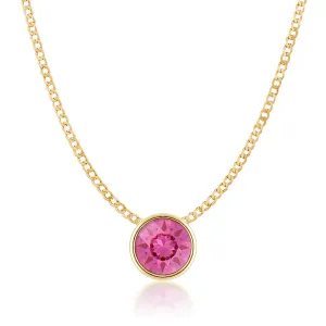 Harley Small Pendant Necklace with Pink Rose Round Crystals from Swarovski Gold Plated