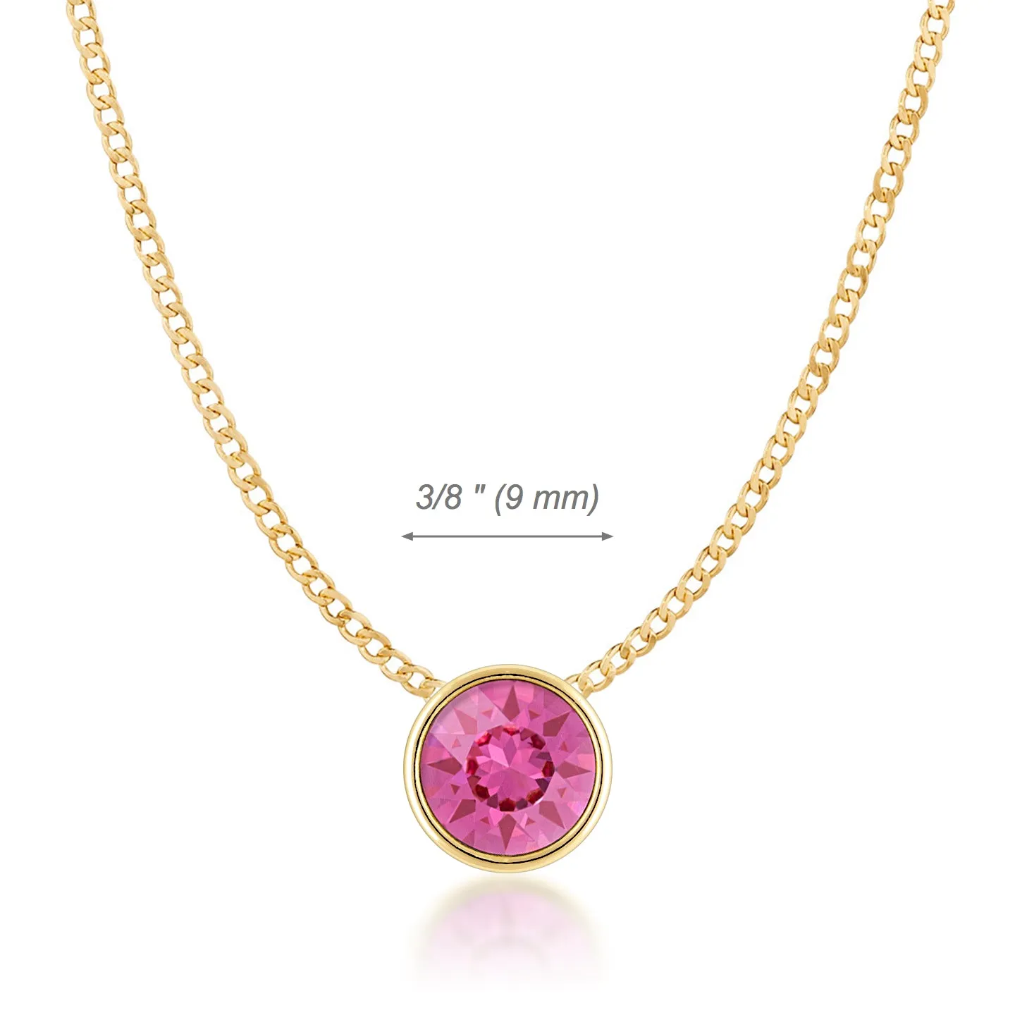 Harley Small Pendant Necklace with Pink Rose Round Crystals from Swarovski Gold Plated