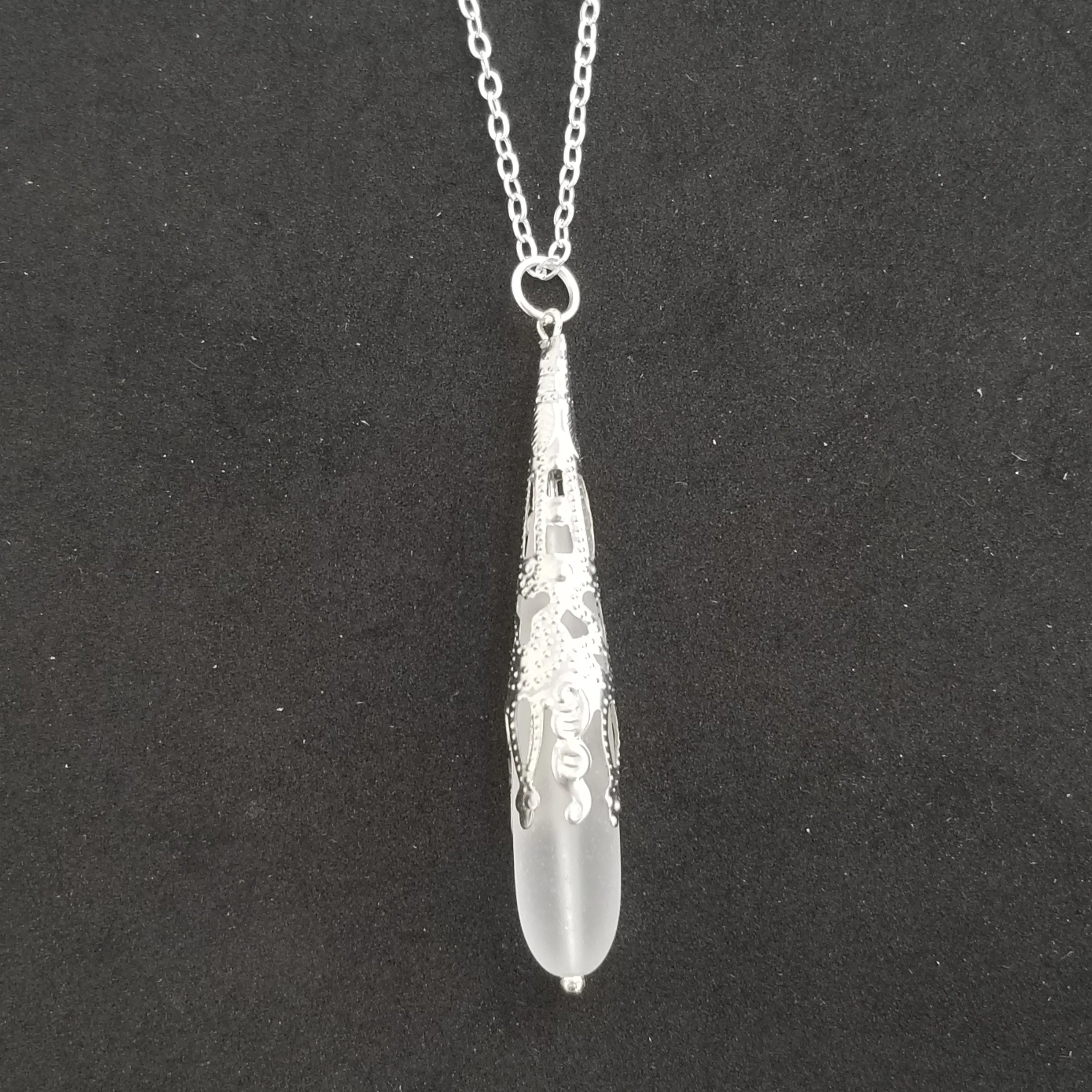 Hawaiian Jewelry Sea Glass Necklace, Crystal Clear Long Teardrop Necklace, Sea Glass Jewelry Birthday Gift  For Women (April Birthstone)
