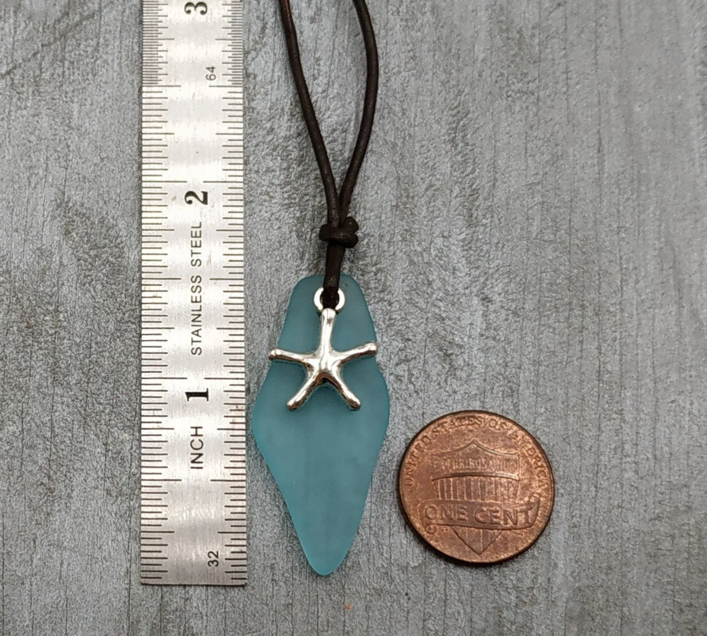 Hawaiian Jewelry Sea Glass Necklace, Turquoise Necklace Blue Necklace Starfish Necklace Leather Cord Necklace, (December Birthstone Jewelry)