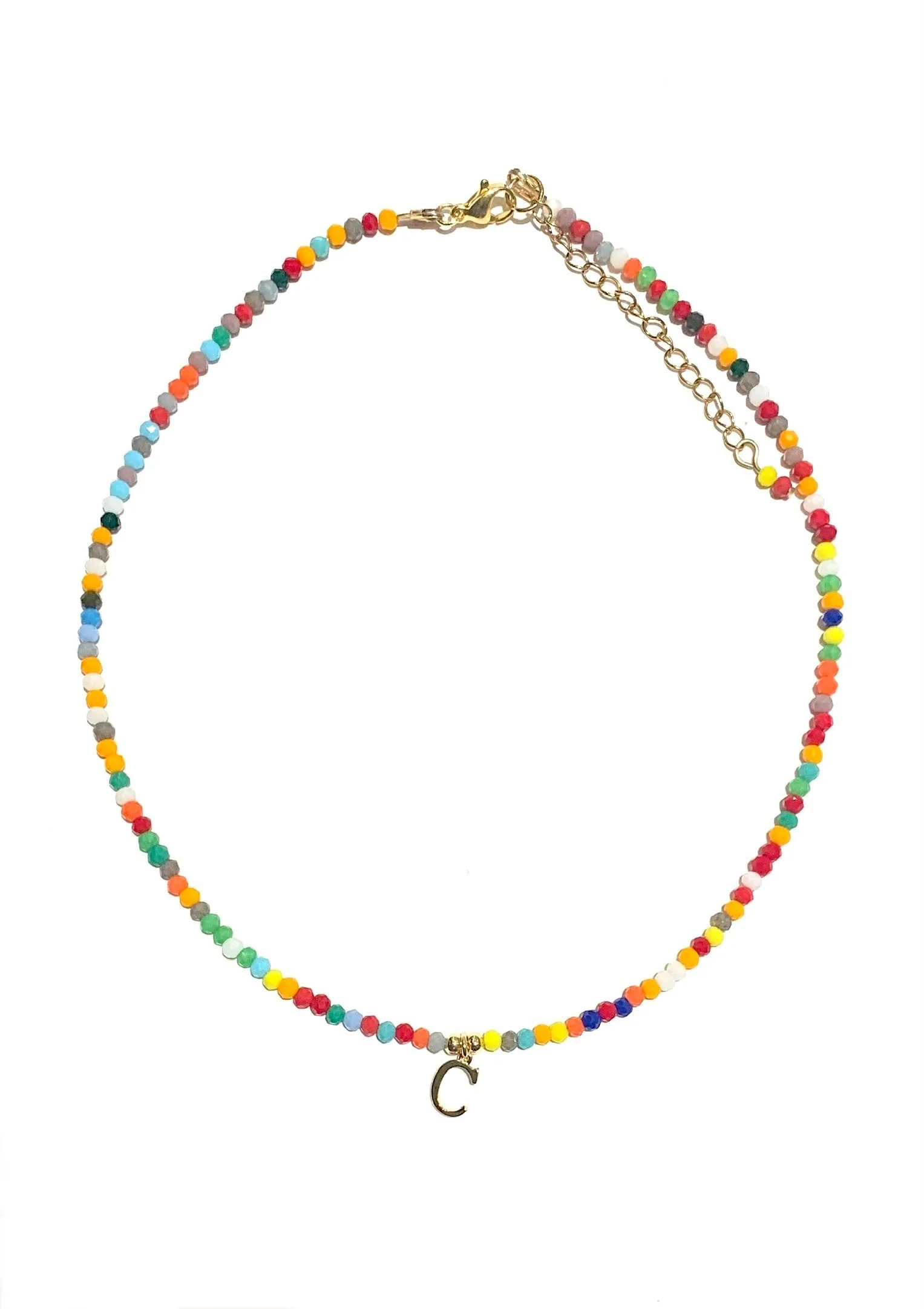 HC DESIGNS- Colorful Small Crystal Necklace with Initial
