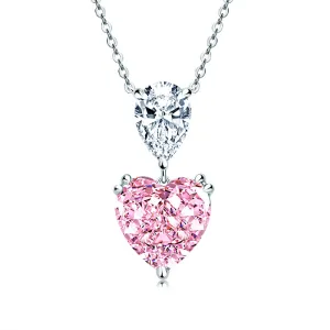 Heart & Pear Shaped Pink Created Diamond Pendant Necklace