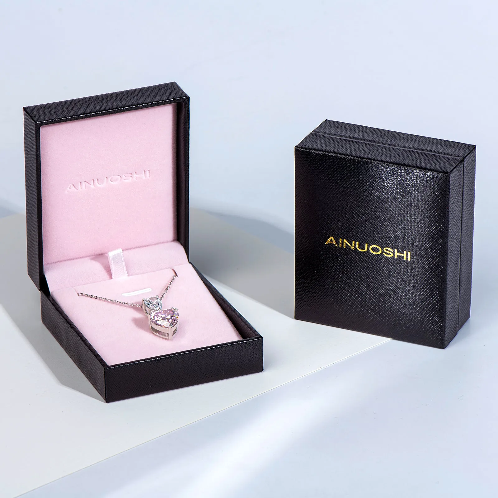 Heart & Pear Shaped Pink Created Diamond Pendant Necklace