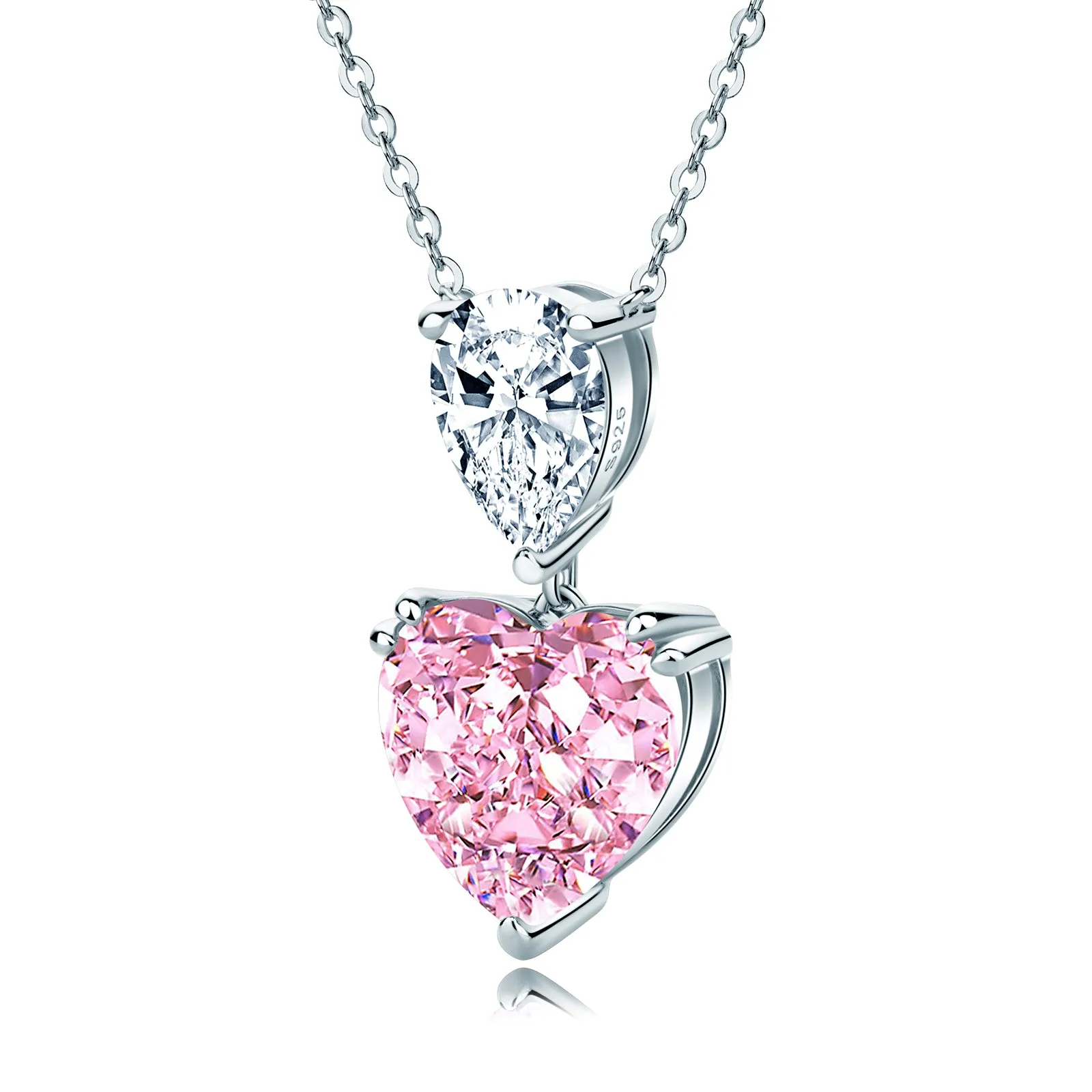 Heart & Pear Shaped Pink Created Diamond Pendant Necklace