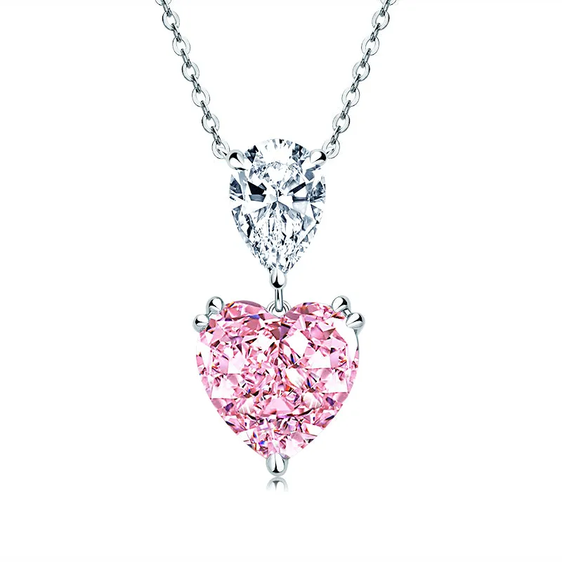Heart & Pear Shaped Pink Created Diamond Pendant Necklace